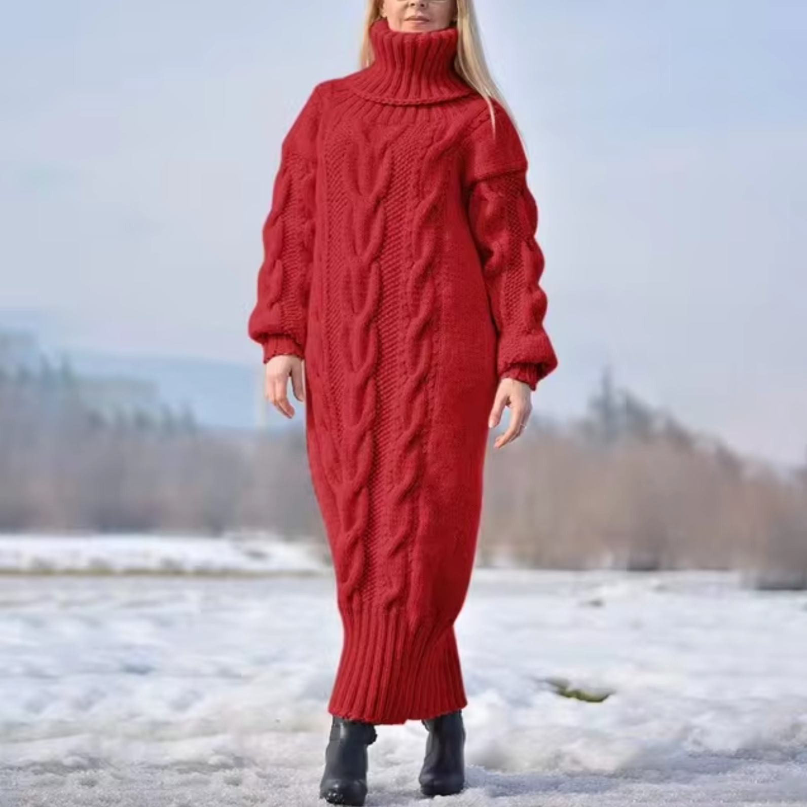 Maria Eugenia Turtleneck Sweater Vintage Inspired Dress with Premium Casual Styling
