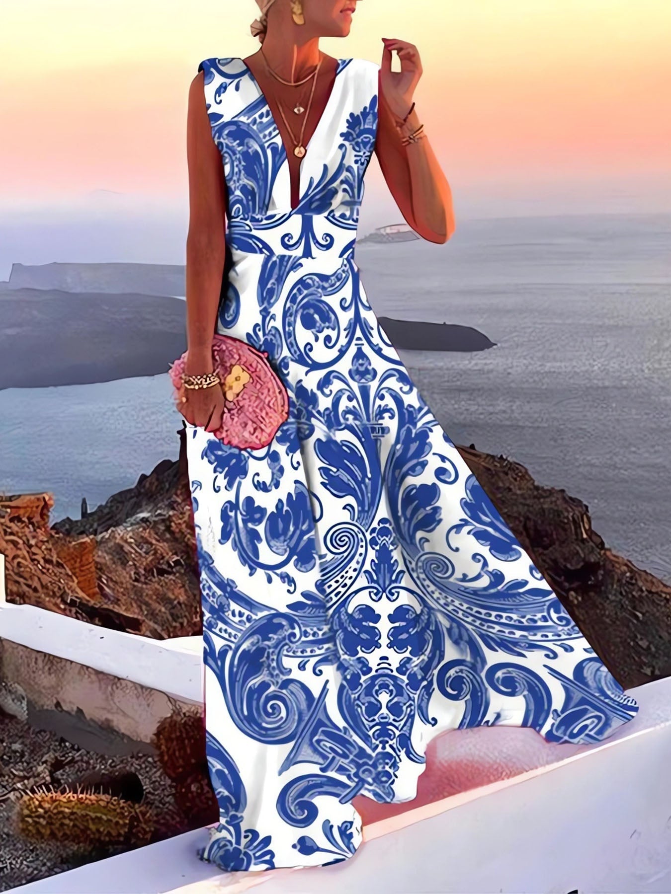 Tropical Floral Deep V-Neck Sleeveless Maxi Dress 3
