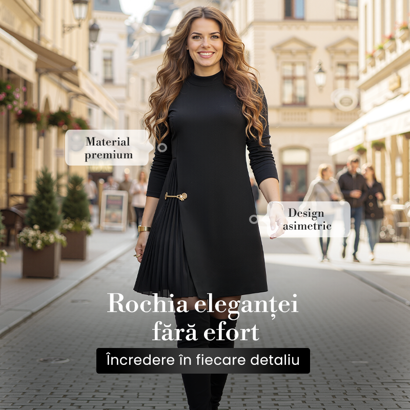 High Neck Long Sleeve Pleated A-Line Midi Dress