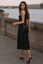 Black Satin Sleeveless Slip Dress