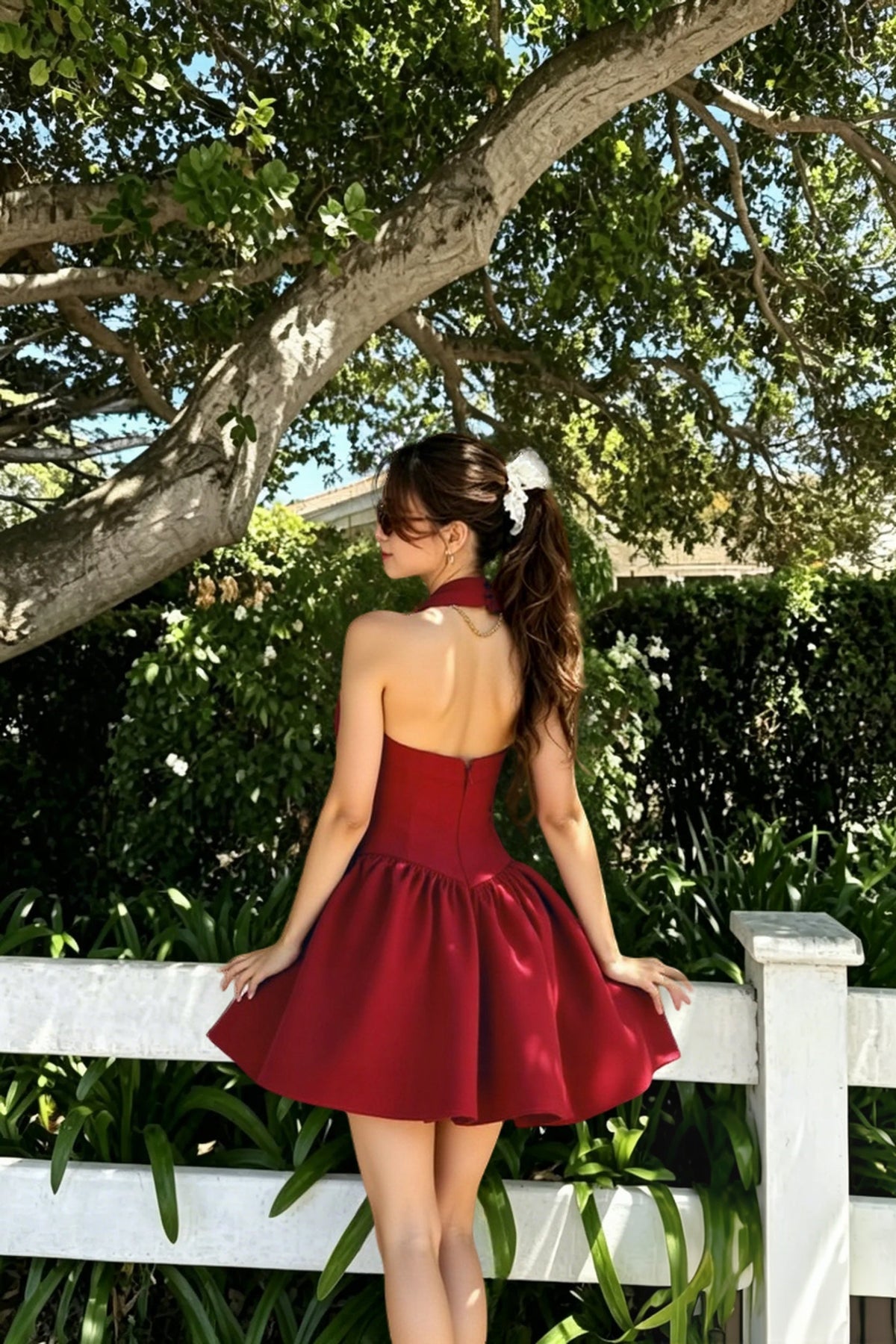 Halter Neck Square Neck Drop Waist Ruffle Skirt Mini Dress 3