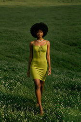 Spaghetti Strap Ruffle Tie Mini Slim Bodycon Dress