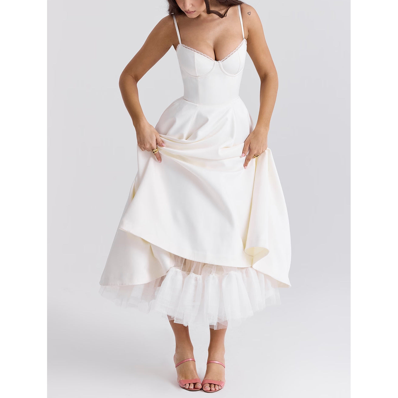 Lace-Draped Off-Shoulder Midi Dress 6