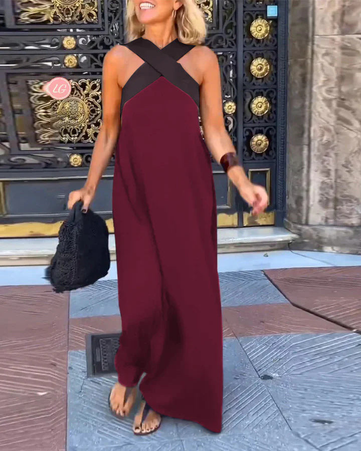 Cross Front Halter Neck Sleeveless Maxi Dress 5