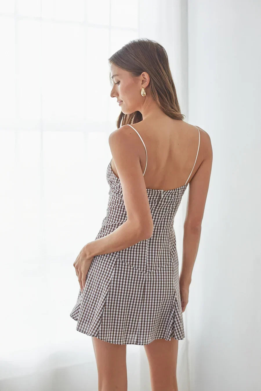 Gingham Lace Trim Tie Front Cami Fit and Flare Mini Dress 6