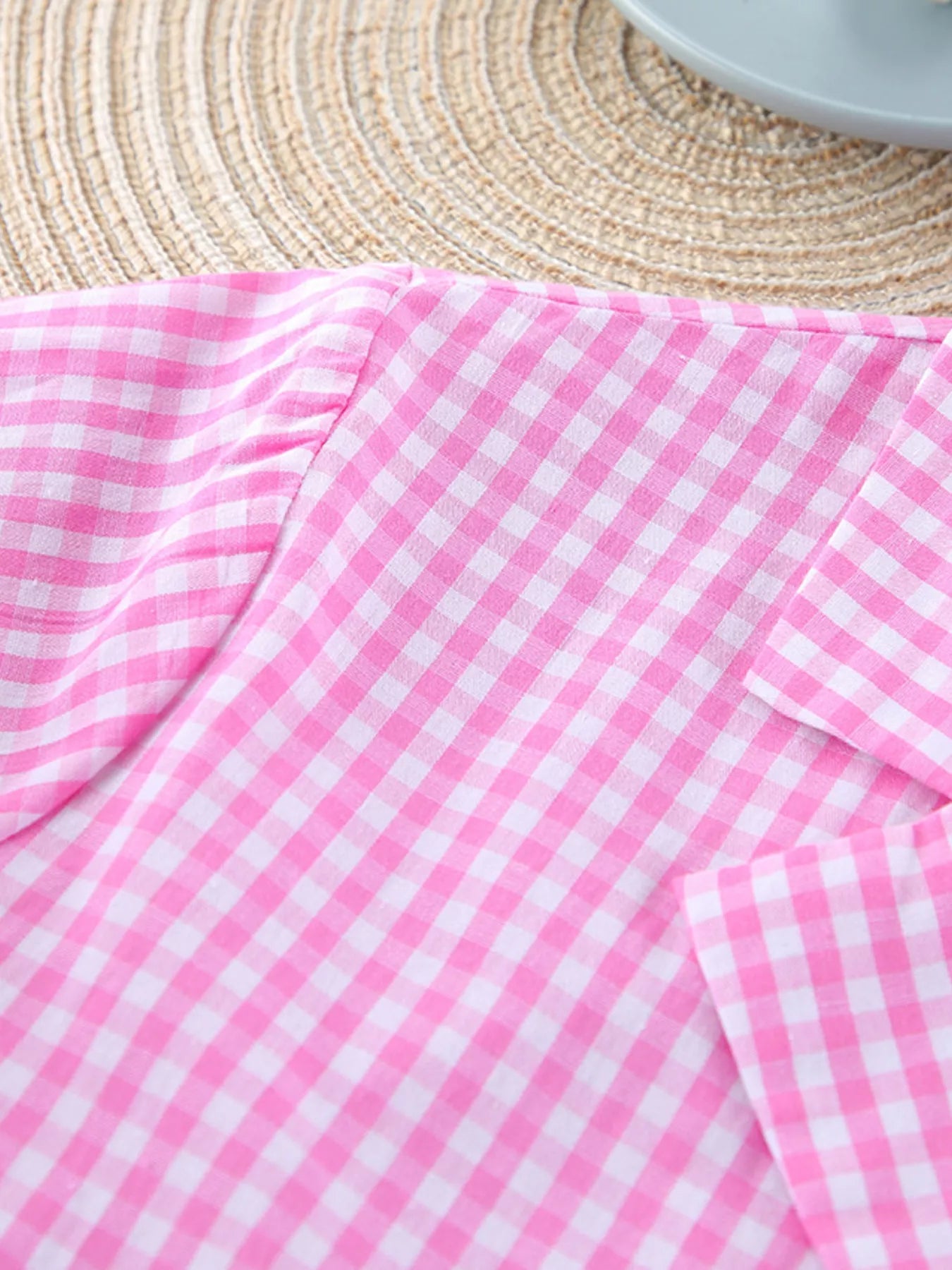 Gingham Button-Down Top and Pants Loungewear Set