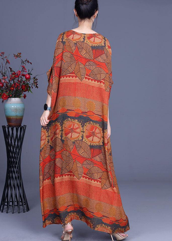 Tribal Print Oversized Kimono Sleeve Round Neck Shift Maxi Dress