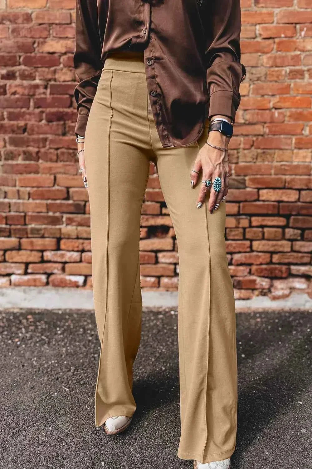 High Waist Front Seam Pull On Flare Leg Pants 3