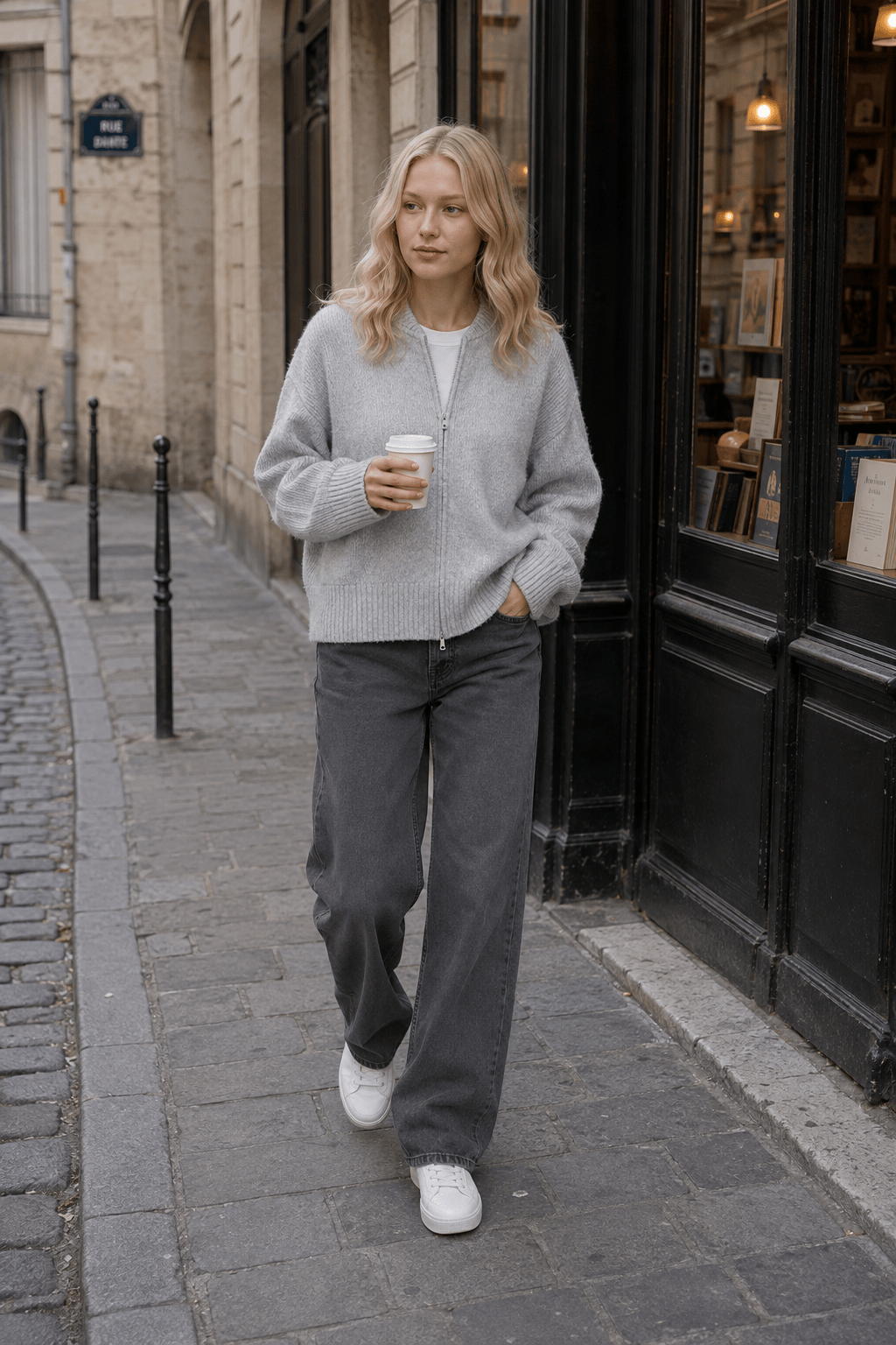 Pleated Knit O Neck Zipper Cardigan