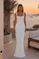 Solid Boned Waist Mermaid Maxi Slip Dress