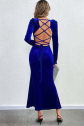 Velvet Long-sleeved Sexy Backless Slim Fit Fishtail Maxi Dress - View 18