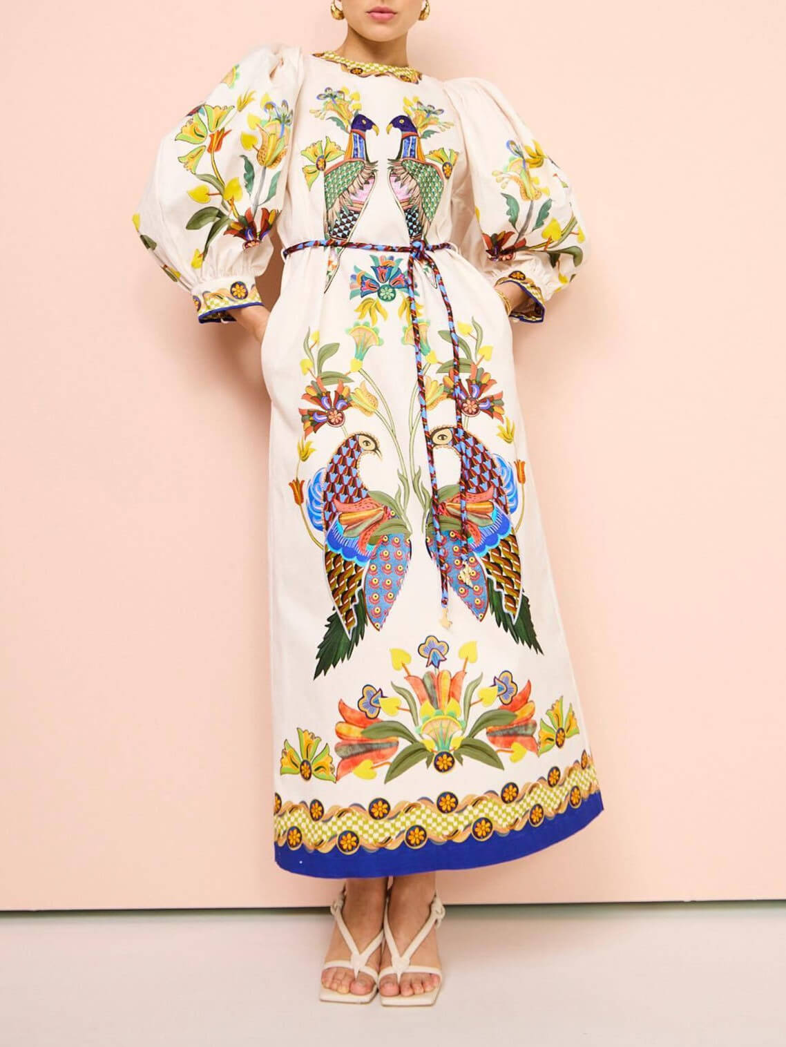 Exquisite And Fun Printed Puff Trendy Sleeves Loose Casual Midi Dress White / S Dresses