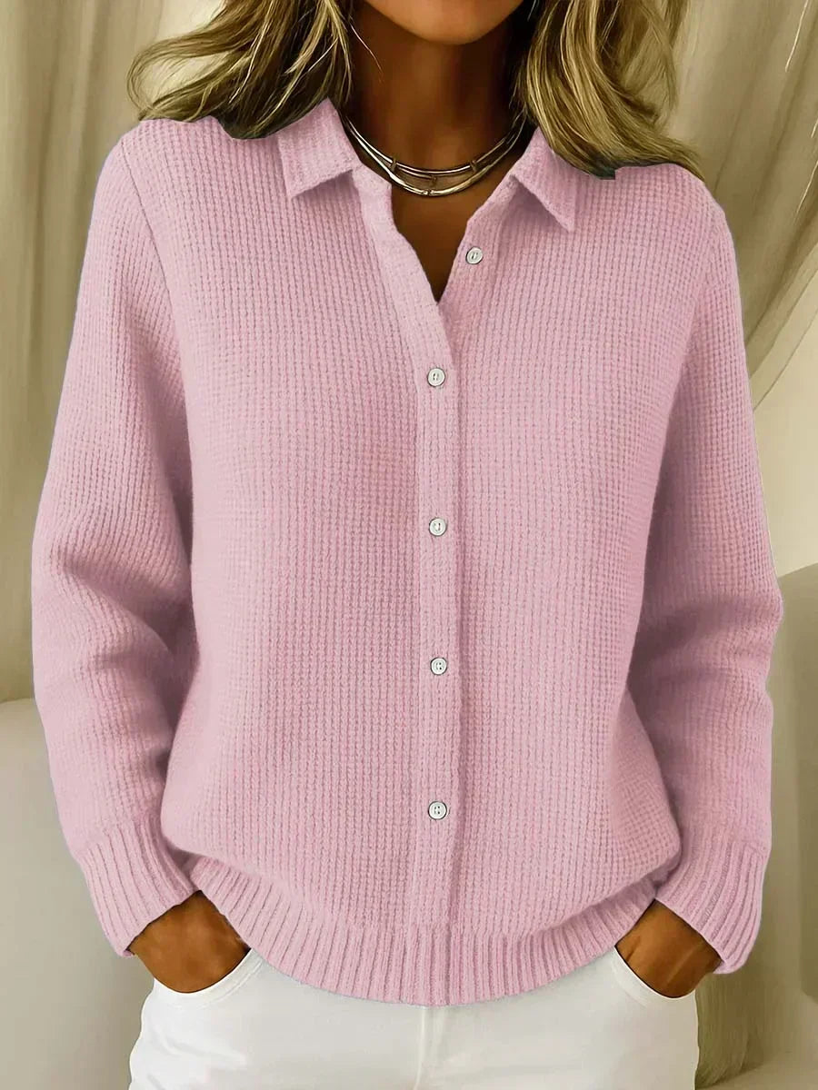 Collared Button Front Waffle Knit Sweater