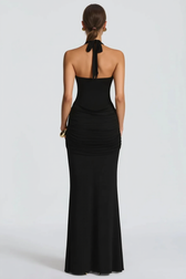 U Neck Halter Sash Panel Bodycon Party Dress
