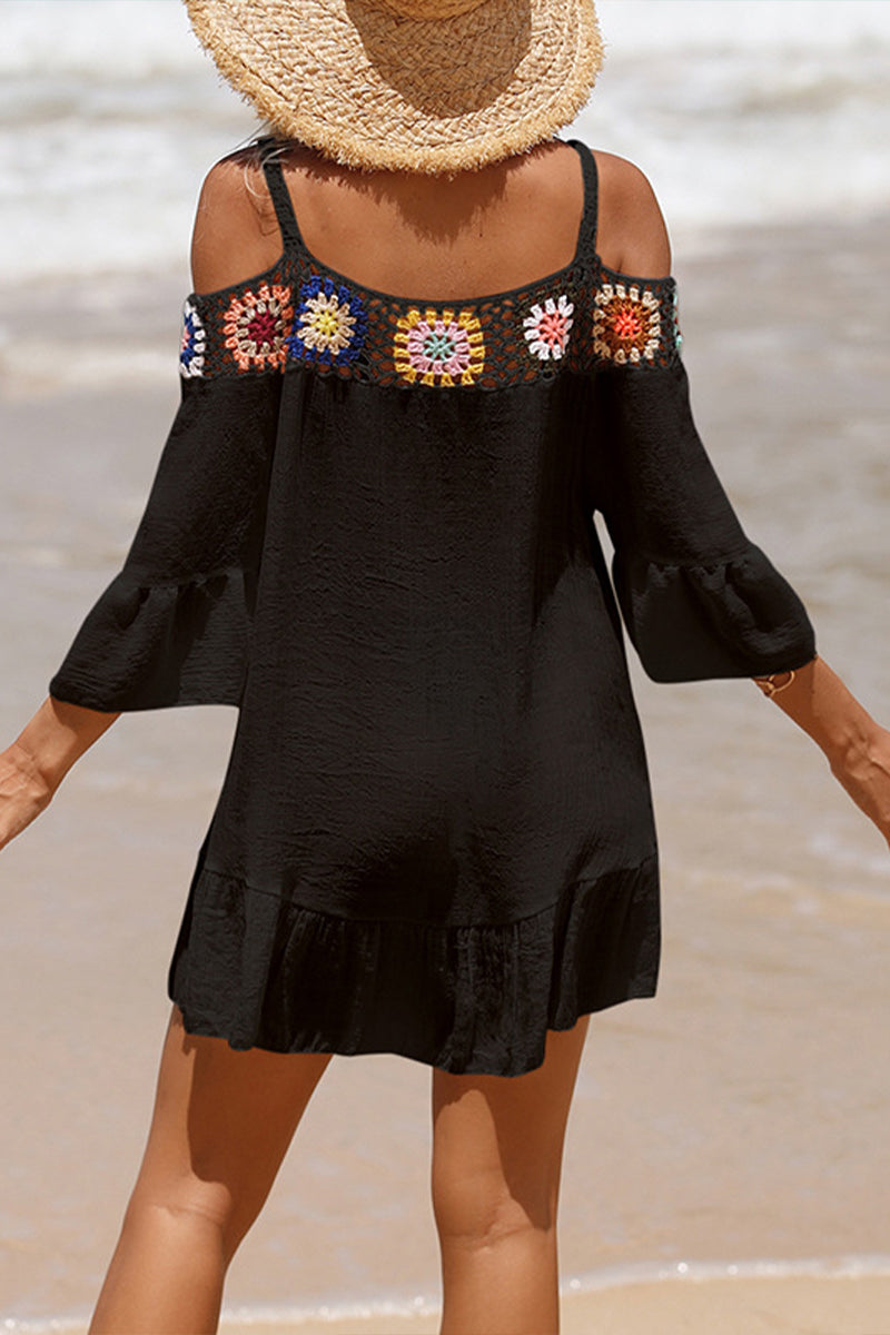 Crocheted Off Shoulder Short Solid Color Sunscreen Beach Skirt