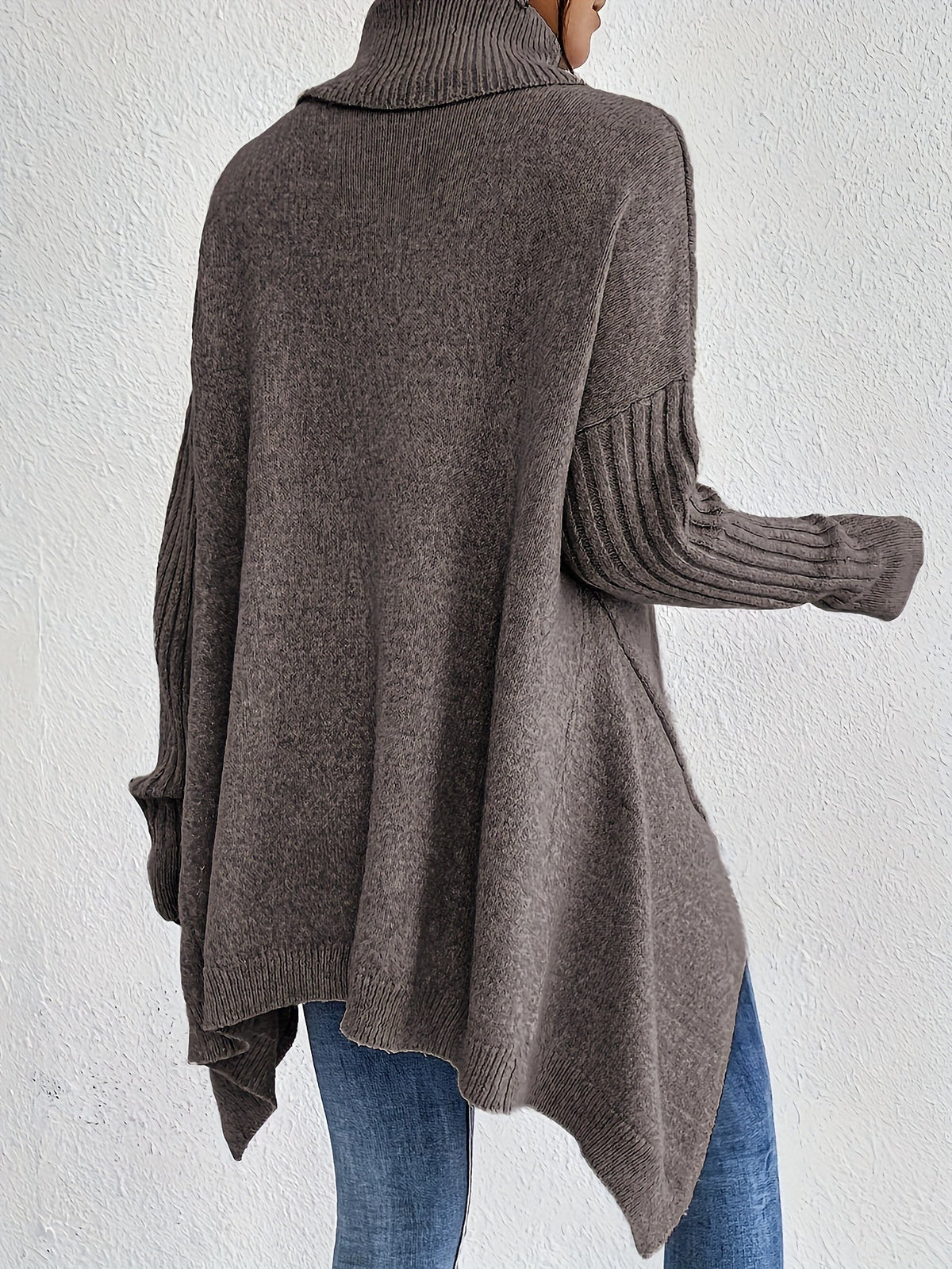 Turtleneck Oversized High Low Tunic Sweater