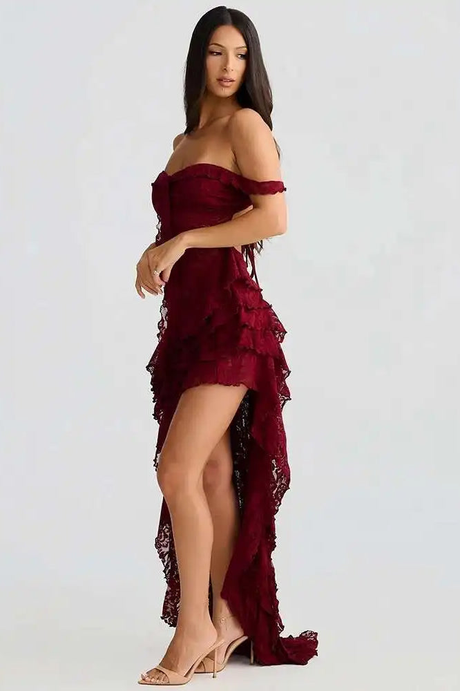 Lace Ruffle Off Shoulder Midi Dress 5