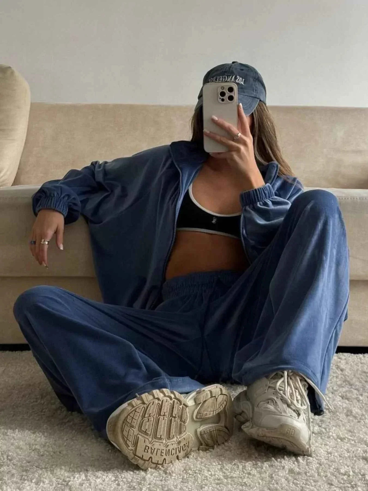 Oversized Zip Front Hoodie and Elastic Cuff Joggers Two Piece Set 3