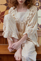 Sweet Square Neck Cotton Sleepwear Pajama Set