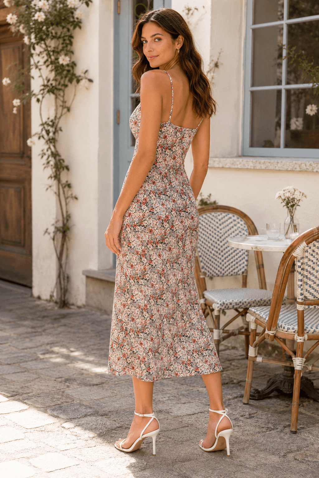 Spaghetti Strap Midi Slim Floral Dress