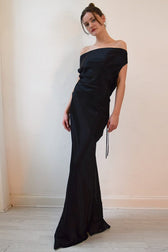 Off-the-Shoulder Lace Satin Dress