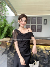 Satin Cowl Neck High Split Ruffle Slip Dress 12