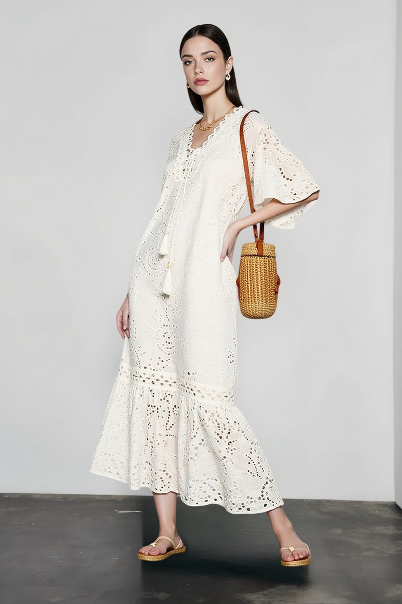 Embroidered Midi Dress