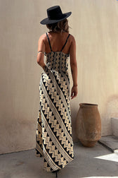 Exclusive Melody Satin Ethnic Print Smocked Back Midi Dress - View 2