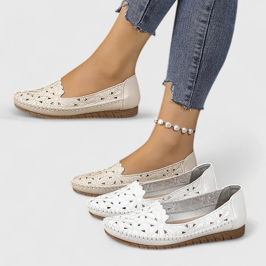 Floral Cut Out Round Toe Slip On Flats