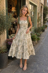 Ruffled Wide-Strap Midi Dress