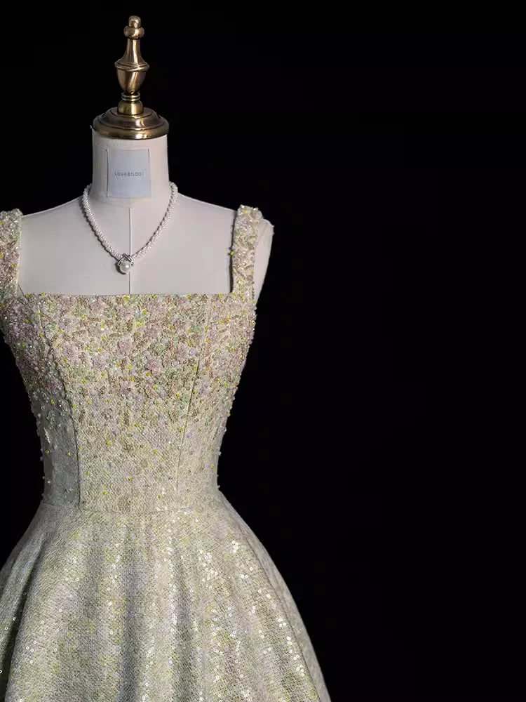 Gengrous Straps Ball Gown Sequin Beaded Long Evening Dress Prom Dress cc1441