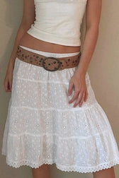 Solid Lace Jacquard A Line Boho Skirt