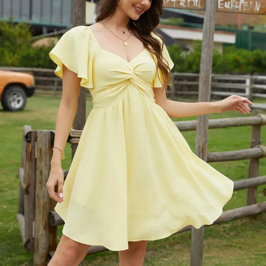 Sweetheart Flutter Sleeve Twist Front A-Line Mini Dress 9