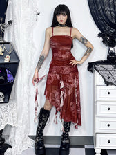 Chinese Dragon Y2K Folds Asymmetrical Spaghetti Strap Party Dress