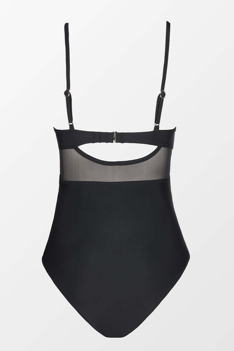 Cross Front Mesh Cut Out One Piece Swimsuit