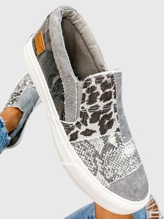 Round Toe Mixed Print Slip On Platform Sneakers