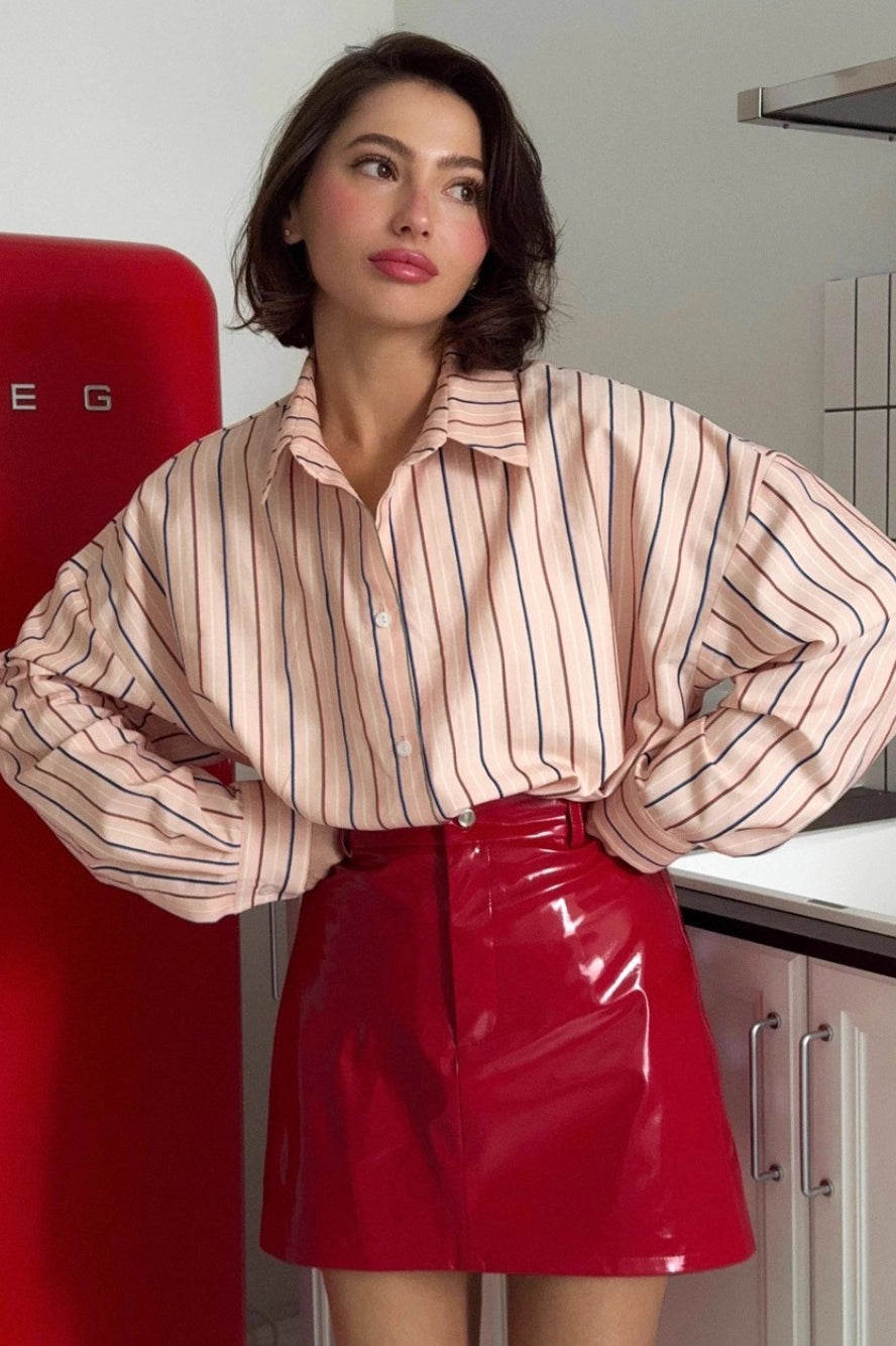 Patent Faux Leather High Waist A-Line Mini Skirt