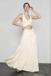 Hollow Out Patchwork Maxi Knit Set