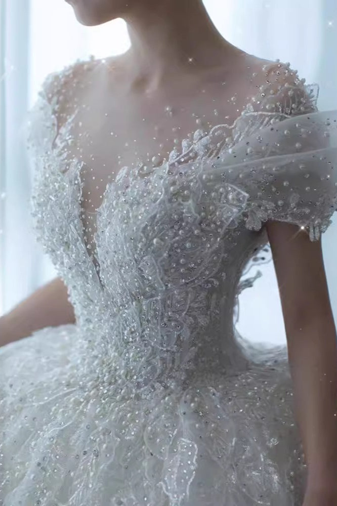 Beaded Luxurious A Line Wedding Dress