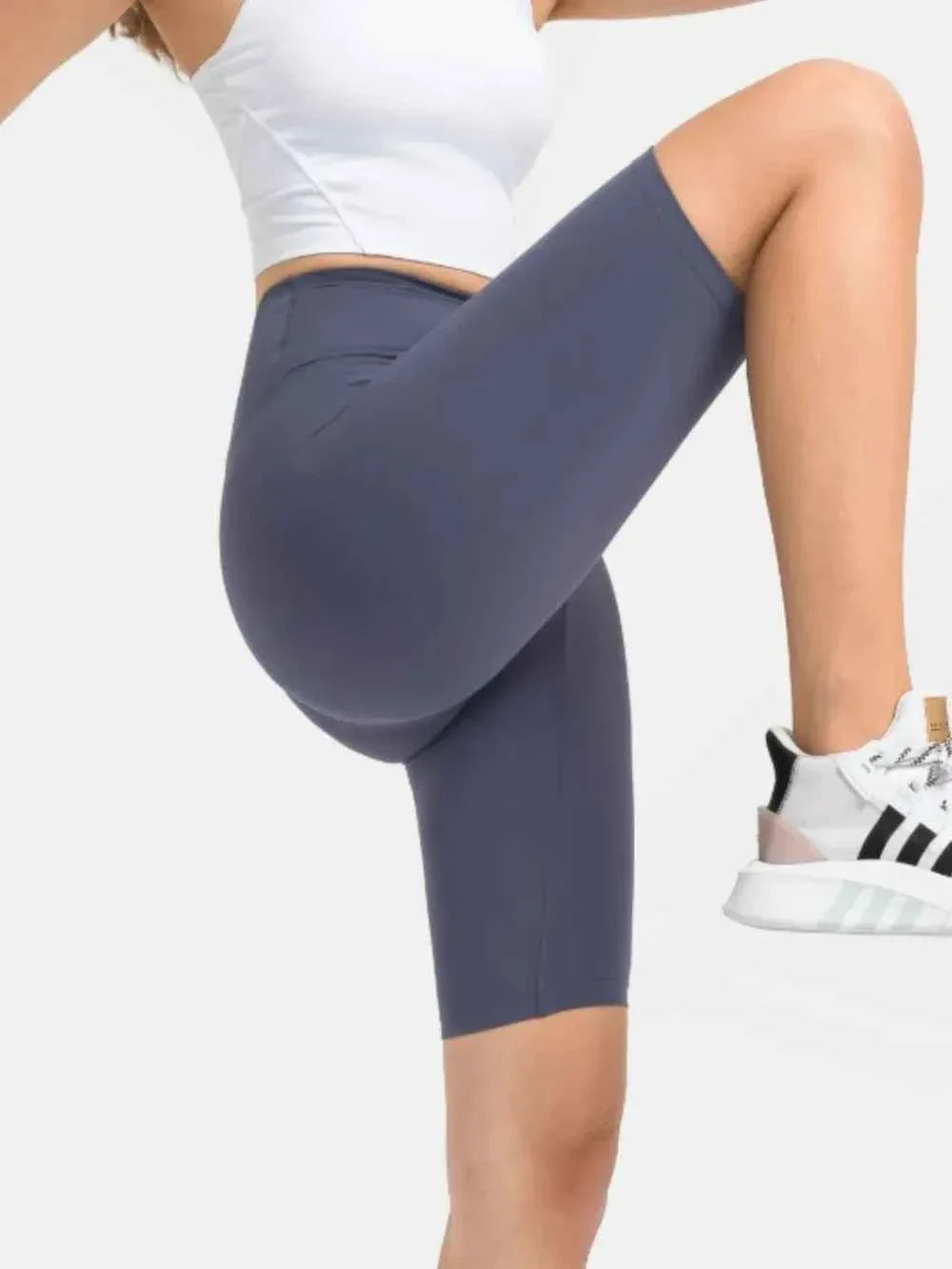 High Waist Wide Waistband Knee Length Active Biker Shorts 25