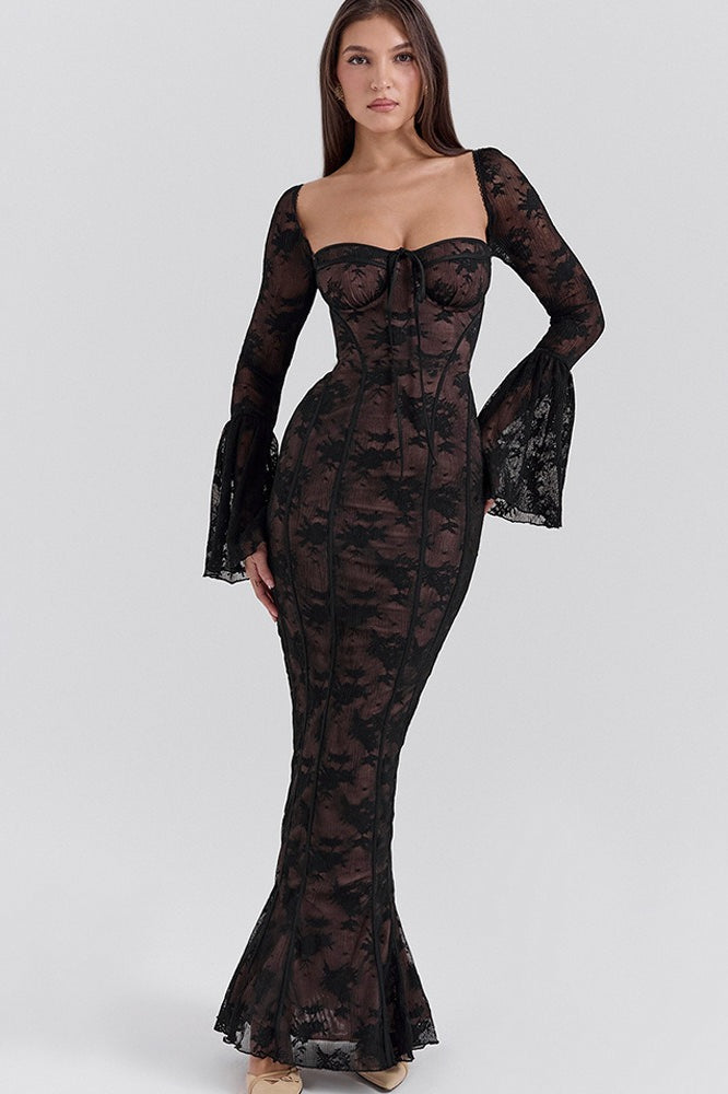 Backless Lace Bodycon Maxi Dress