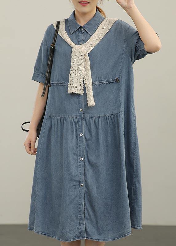 Crochet Lace Shawl Denim Button Front Tiered Midi Shirt Dress Set
