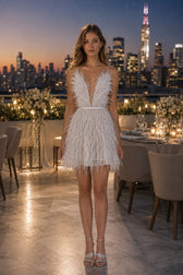 Backless Plunge Feathered Party Slip Dress