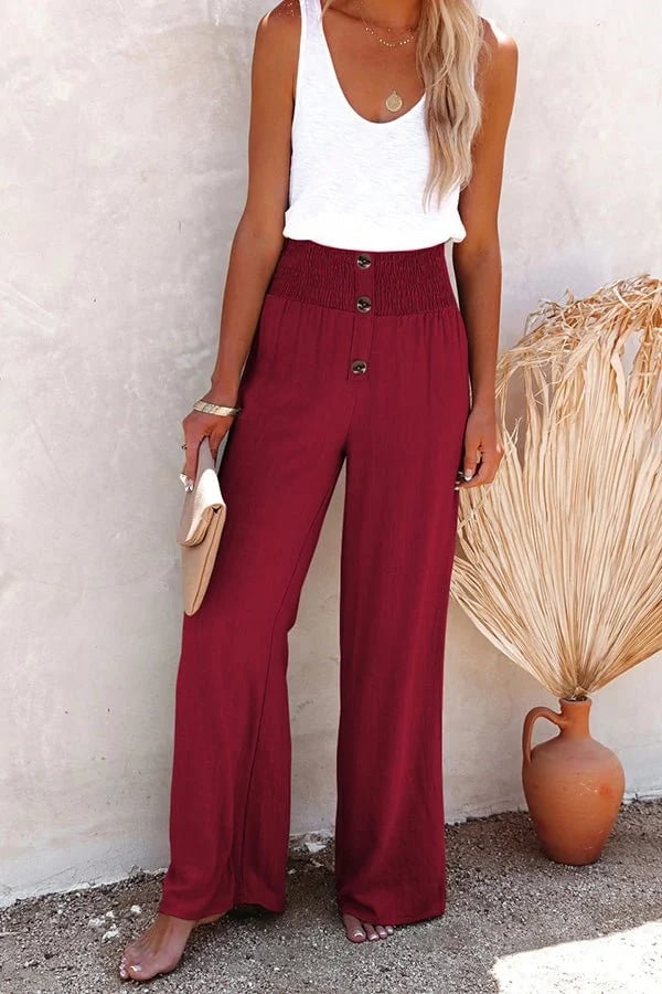 Smocked High Waist Wide Leg Pants
