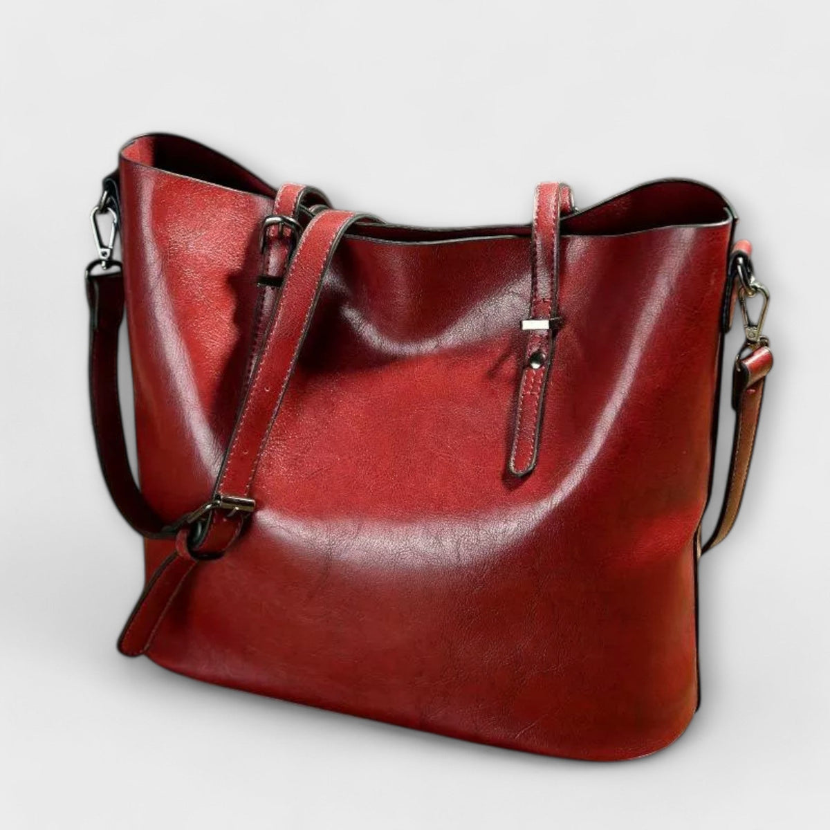 Oiled Faux Leather Bucket Tote Shoulder Bag