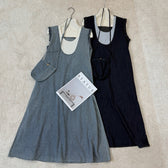Faux Two Piece Denim Sleeveless Ruffle Trim A-Line Midi Dress