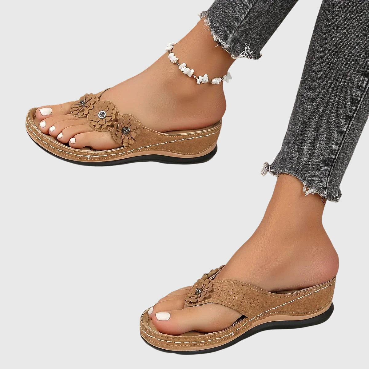 Floral Thong Wedge Flip Flop Sandals