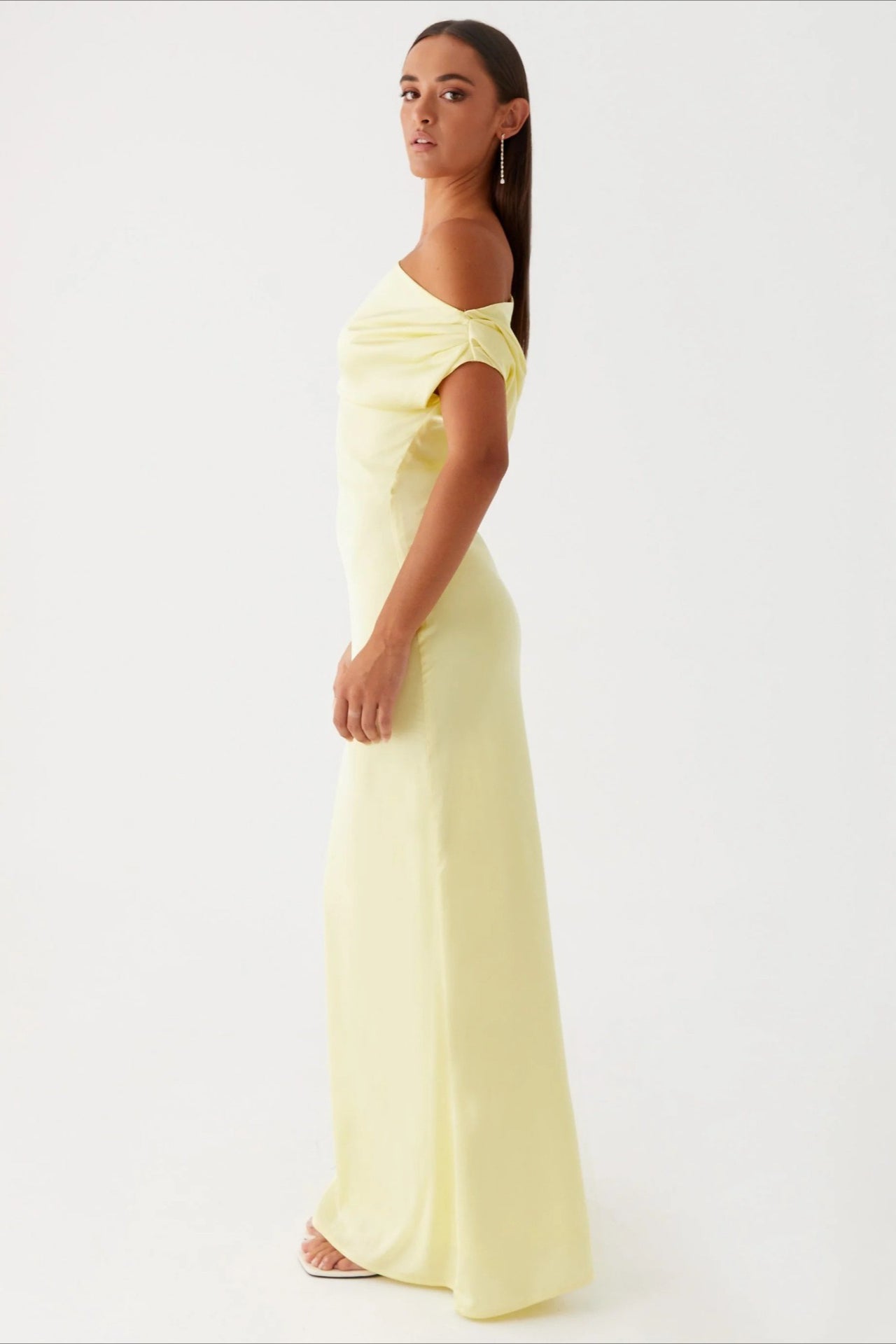 Satin Asymmetric One Shoulder Ruched Maxi Gown