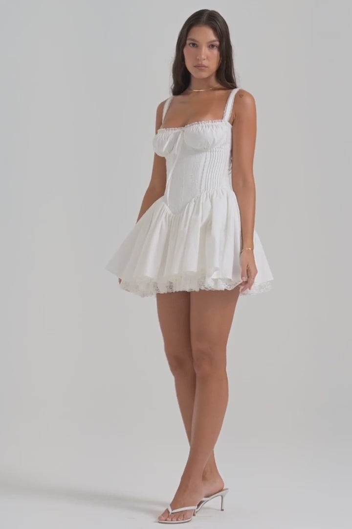 Lace Trim Sweetheart Tie Front Corset Flare Mini Dress