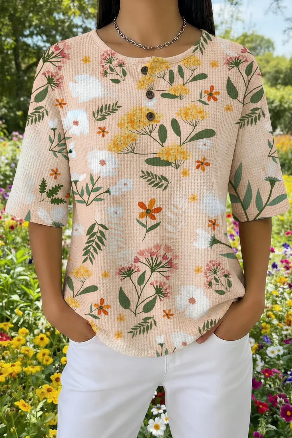 Womens Beige Floral Butterfly Print Casual Shirt